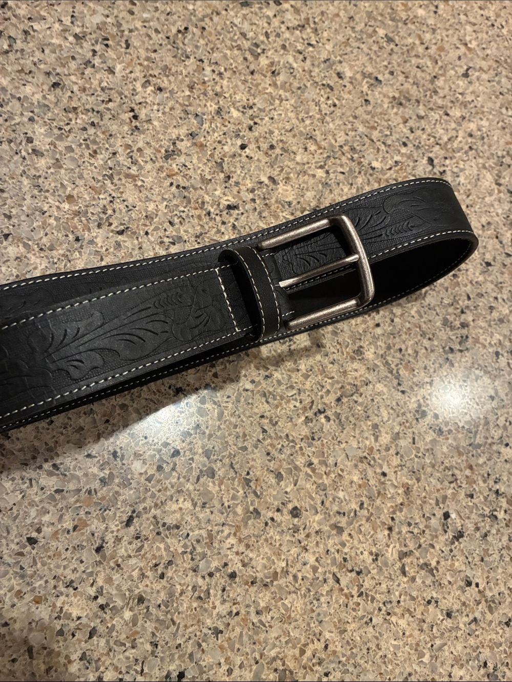 American Eagle Outfitters Black Embossed Leather Belt with Silver Buckle